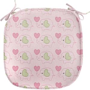Ambesonne Cartoon Chair Seating Cushion Set of 12, Love Themed Valentines Inspired with Giant Hearts Checkered Pattern, Anti-Slip Seat Padding for Kitchen & Patio, 16″x16″, Pink Olive Green(Pink Olive Green)