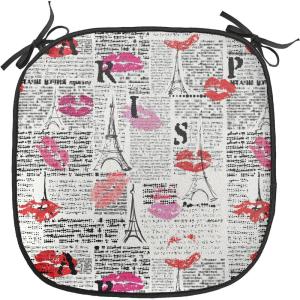 Ambesonne Cartoon Chair Seating Cushion Set of 12, Love Themed Valentines Inspired with Giant Hearts Checkered Pattern, Anti-Slip Seat Padding for Kitchen & Patio, 16″x16″, Pink Olive Green(Charcoal Grey Multicolor)