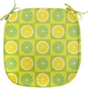Ambesonne Cartoon Chair Seating Cushion Set of 12, Love Themed Valentines Inspired with Giant Hearts Checkered Pattern, Anti-Slip Seat Padding for Kitchen & Patio, 16″x16″, Pink Olive Green(Yellow Lime Green)