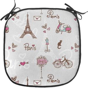 Ambesonne Cartoon Chair Seating Cushion Set of 12, Love Themed Valentines Inspired with Giant Hearts Checkered Pattern, Anti-Slip Seat Padding for Kitchen & Patio, 16″x16″, Pink Olive Green(Redwood Pearl Pink)