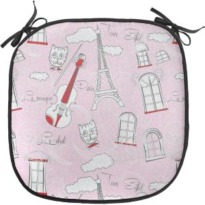 Ambesonne Cartoon Chair Seating Cushion Set of 12, Love Themed Valentines Inspired with Giant Hearts Checkered Pattern, Anti-Slip Seat Padding for Kitchen & Patio, 16″x16″, Pink Olive Green(Pale Pink Scarlet White)
