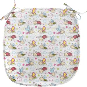 Ambesonne Cartoon Chair Seating Cushion Set of 12, Love Themed Valentines Inspired with Giant Hearts Checkered Pattern, Anti-Slip Seat Padding for Kitchen & Patio, 16″x16″, Pink Olive Green(Pale Blue Pink Red)
