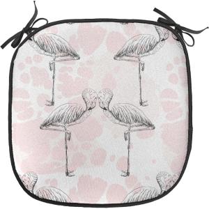 Ambesonne Romantic Chair Seating Cushion, Flamingos Shaping Hearts Heads Love Animal Valentines Illustration, Anti-Slip Seat Padding for Kitchen & Patio, 16″x16″, Pale Pink Grey(Pale Pink Grey)