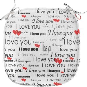 Ambesonne Romantic Chair Seating Cushion, Flamingos Shaping Hearts Heads Love Animal Valentines Illustration, Anti-Slip Seat Padding for Kitchen & Patio, 16″x16″, Pale Pink Grey(Vermilion Black White)