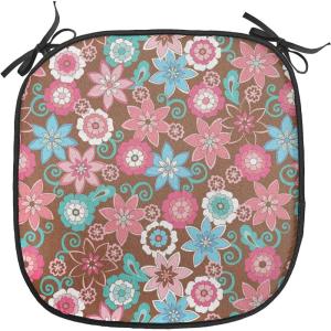 Ambesonne Romantic Chair Seating Cushion, Flamingos Shaping Hearts Heads Love Animal Valentines Illustration, Anti-Slip Seat Padding for Kitchen & Patio, 16″x16″, Pale Pink Grey(Pink Brown and Teal)