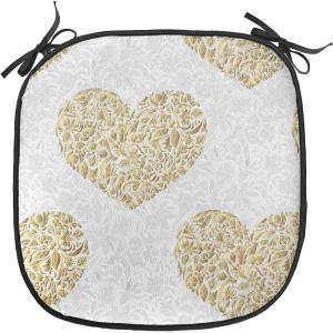Ambesonne Valentine`s Day Chair Seating Cushion, Cartoon Hearts with Arrows Love Passion and Romance Pattern, Anti-Slip Seat Padding for Kitchen & Patio, 16″x16″, Dark Coral Brown White(Sand Brown Pale Grey)