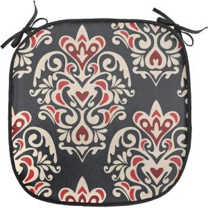 Ambesonne Valentine`s Day Chair Seating Cushion, Cartoon Hearts with Arrows Love Passion and Romance Pattern, Anti-Slip Seat Padding for Kitchen & Patio, 16″x16″, Dark Coral Brown White(Black Cream Red)