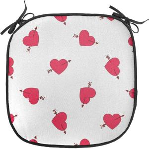 Ambesonne Valentine`s Day Chair Seating Cushion, Cartoon Hearts with Arrows Love Passion and Romance Pattern, Anti-Slip Seat Padding for Kitchen & Patio, 16″x16″, Dark Coral Brown White(Dark Coral Brown White)