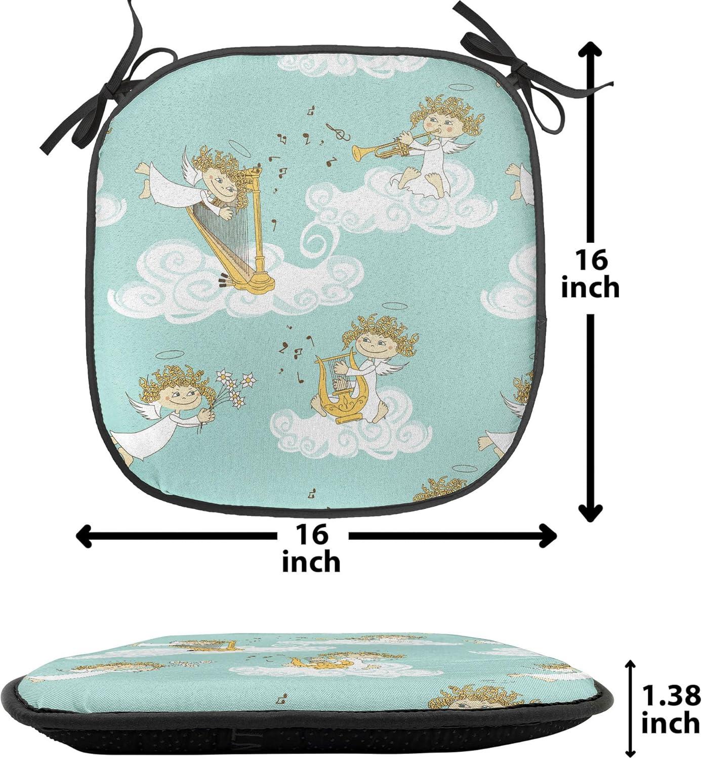 imageAmbesonne Angel Chair Seating Cushion Set of 2 Medieval Marry Love Angel Playing Music Valentine Cupid Date Dove Marriage AntiSlip Seat Padding for Kitchen amp Patio 16x16 Eggshell Ruby CaramelEarth Yellow Seafoam