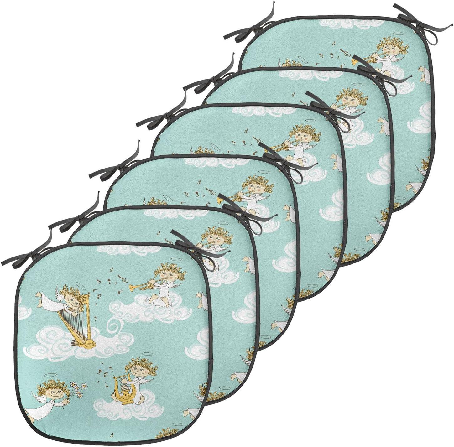 imageAmbesonne Angel Chair Seating Cushion Set of 2 Medieval Marry Love Angel Playing Music Valentine Cupid Date Dove Marriage AntiSlip Seat Padding for Kitchen amp Patio 16x16 Eggshell Ruby CaramelEarth Yellow Seafoam