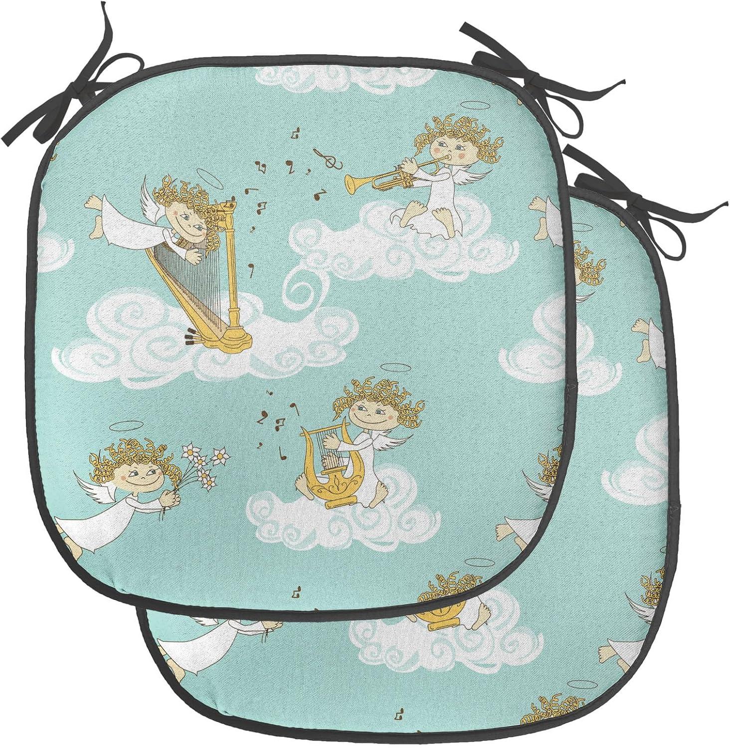 imageAmbesonne Angel Chair Seating Cushion Set of 2 Medieval Marry Love Angel Playing Music Valentine Cupid Date Dove Marriage AntiSlip Seat Padding for Kitchen amp Patio 16x16 Eggshell Ruby CaramelEarth Yellow Seafoam