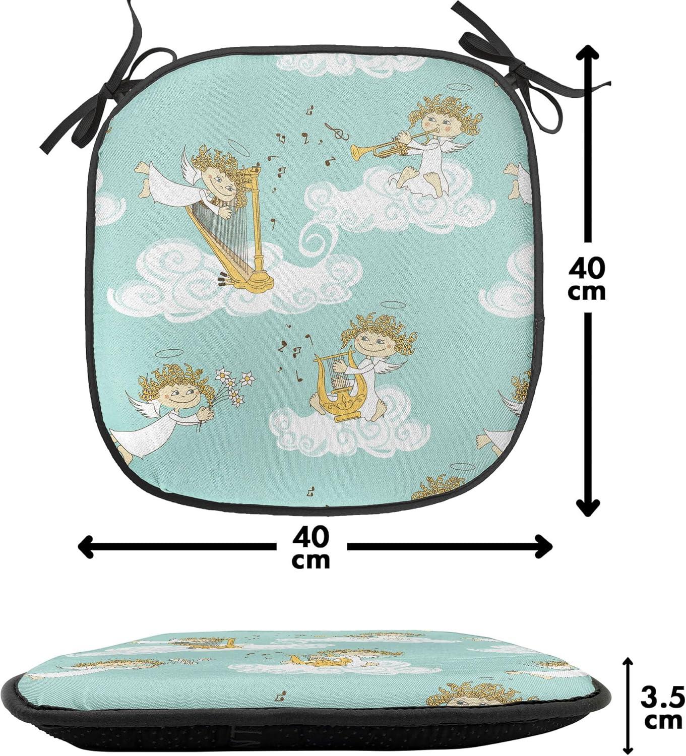 imageAmbesonne Angel Chair Seating Cushion Set of 2 Medieval Marry Love Angel Playing Music Valentine Cupid Date Dove Marriage AntiSlip Seat Padding for Kitchen amp Patio 16x16 Eggshell Ruby CaramelEarth Yellow Seafoam