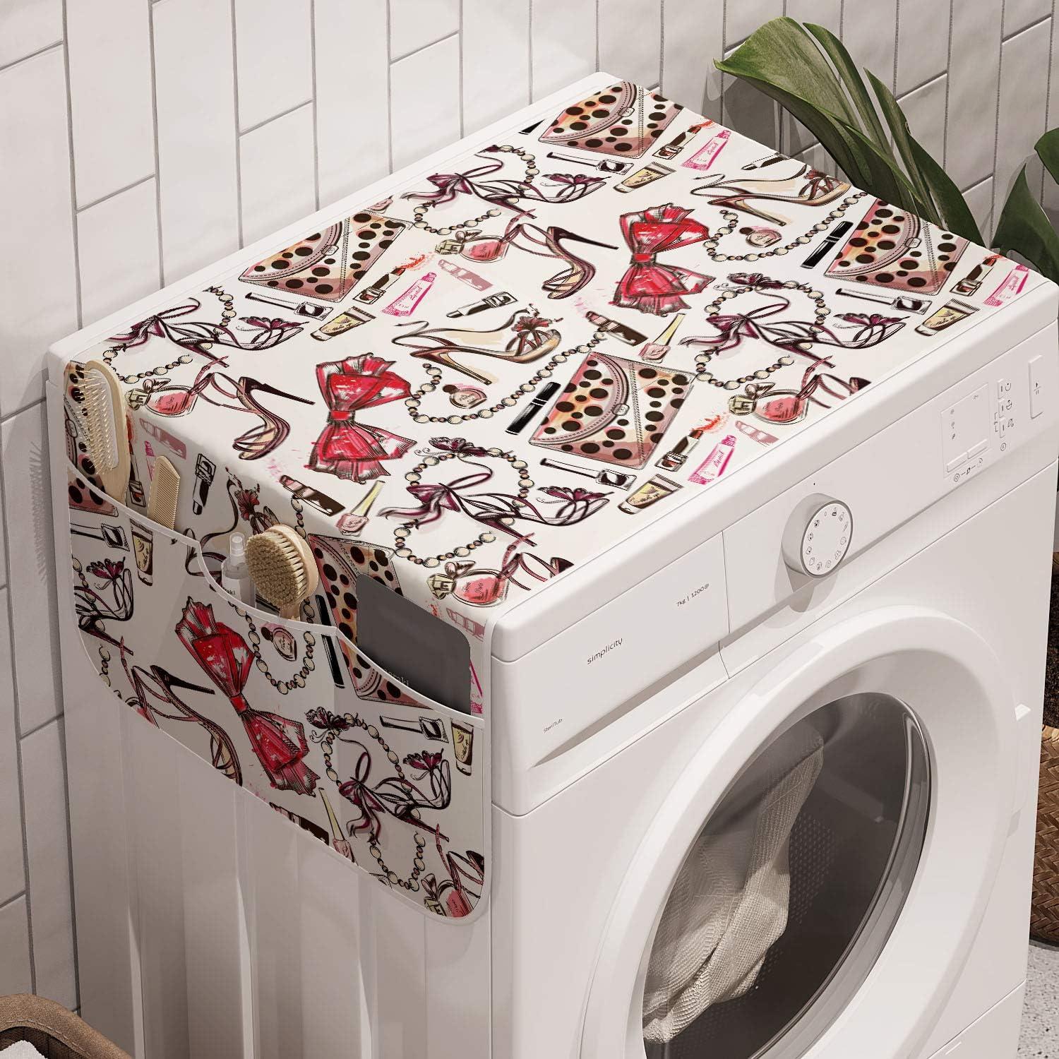 imageAmbesonne Coral Microwave Oven Cover Scribbled Little and Big Different Size Heart Forms Love Valentines Mothers Day Theme Water Resistant Organizer with Pockets for Kitchen 36 x 12 CoralBlack Pink Tan