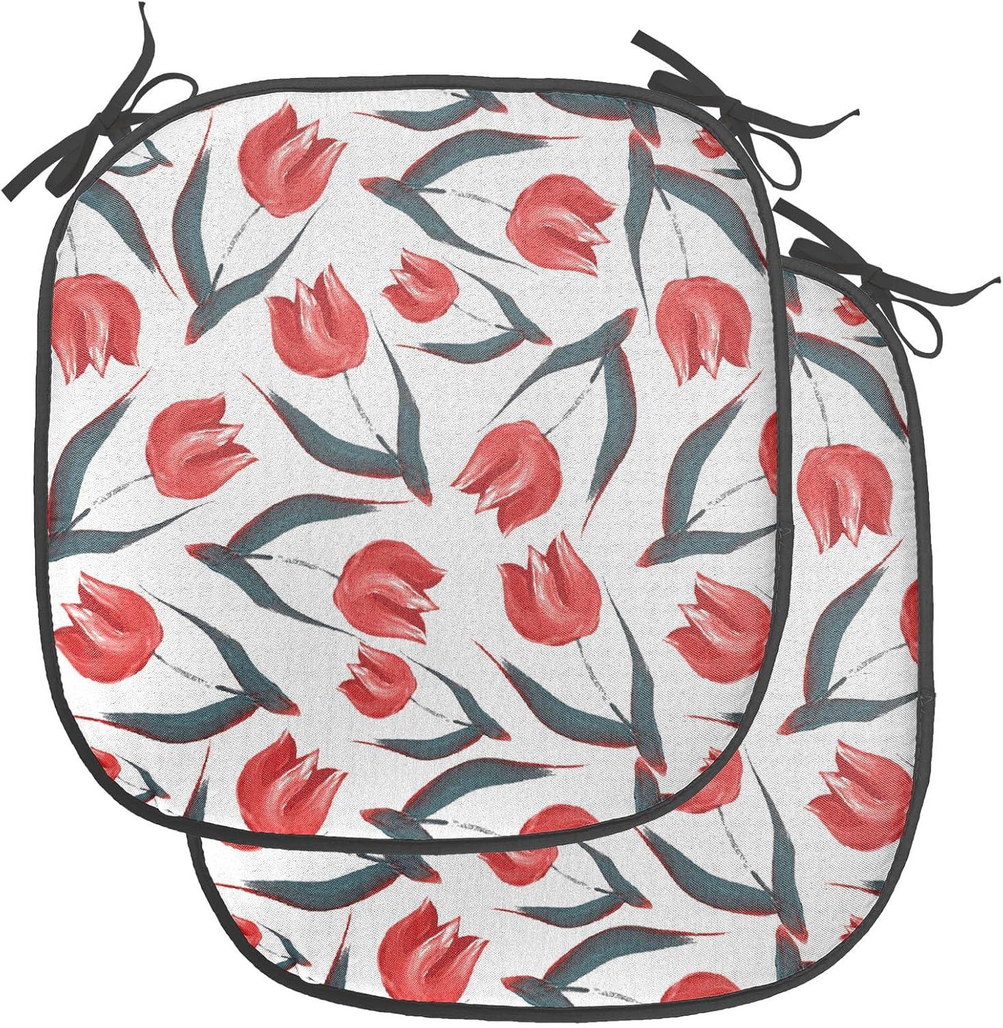 imageAmbesonne Feminine Chair Seating Cushion Set of 4 Pattern of Lipstick Kiss Marks Woman Valentines Wedding Theme Illustration AntiSlip Seat Padding for Kitchen amp Patio 16x16 White RedRed Green