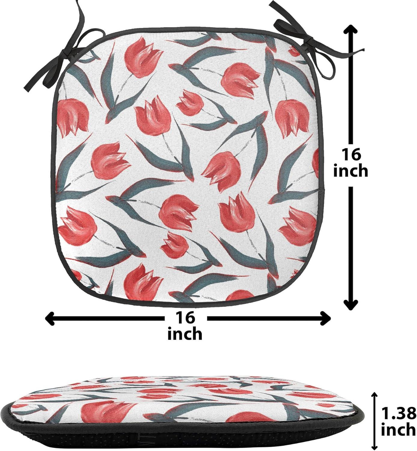 imageAmbesonne Feminine Chair Seating Cushion Set of 4 Pattern of Lipstick Kiss Marks Woman Valentines Wedding Theme Illustration AntiSlip Seat Padding for Kitchen amp Patio 16x16 White RedRed Green