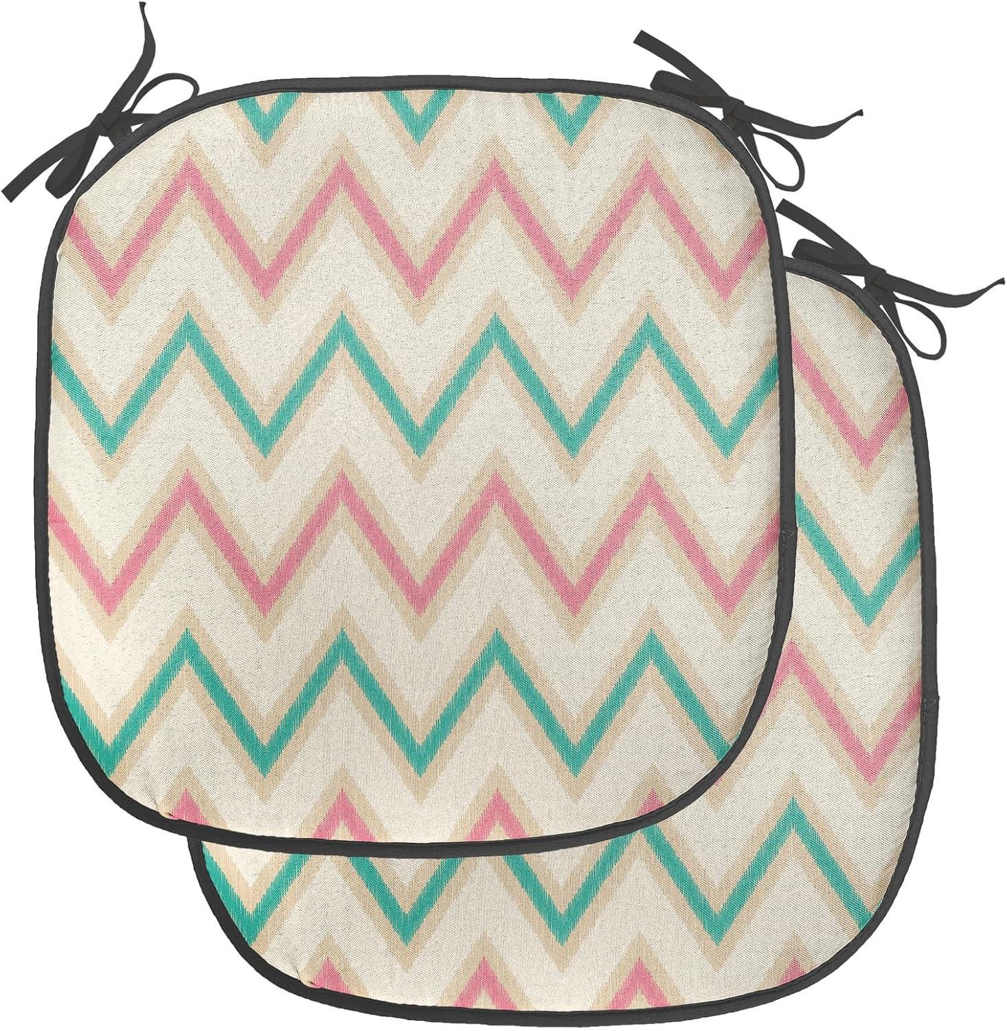 imageAmbesonne Feminine Chair Seating Cushion Set of 4 Pattern of Lipstick Kiss Marks Woman Valentines Wedding Theme Illustration AntiSlip Seat Padding for Kitchen amp Patio 16x16 White RedPink Cream Green
