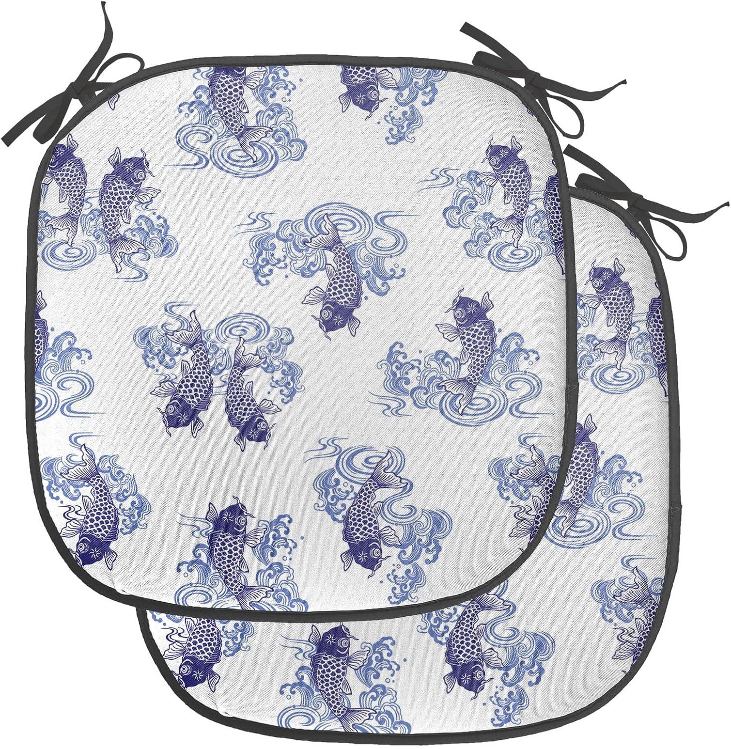 imageAmbesonne Feminine Chair Seating Cushion Set of 4 Pattern of Lipstick Kiss Marks Woman Valentines Wedding Theme Illustration AntiSlip Seat Padding for Kitchen amp Patio 16x16 White RedDark Blue