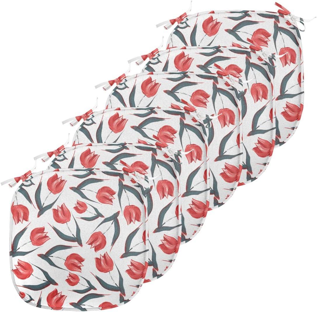 imageAmbesonne Feminine Chair Seating Cushion Set of 4 Pattern of Lipstick Kiss Marks Woman Valentines Wedding Theme Illustration AntiSlip Seat Padding for Kitchen amp Patio 16x16 White RedRed Green