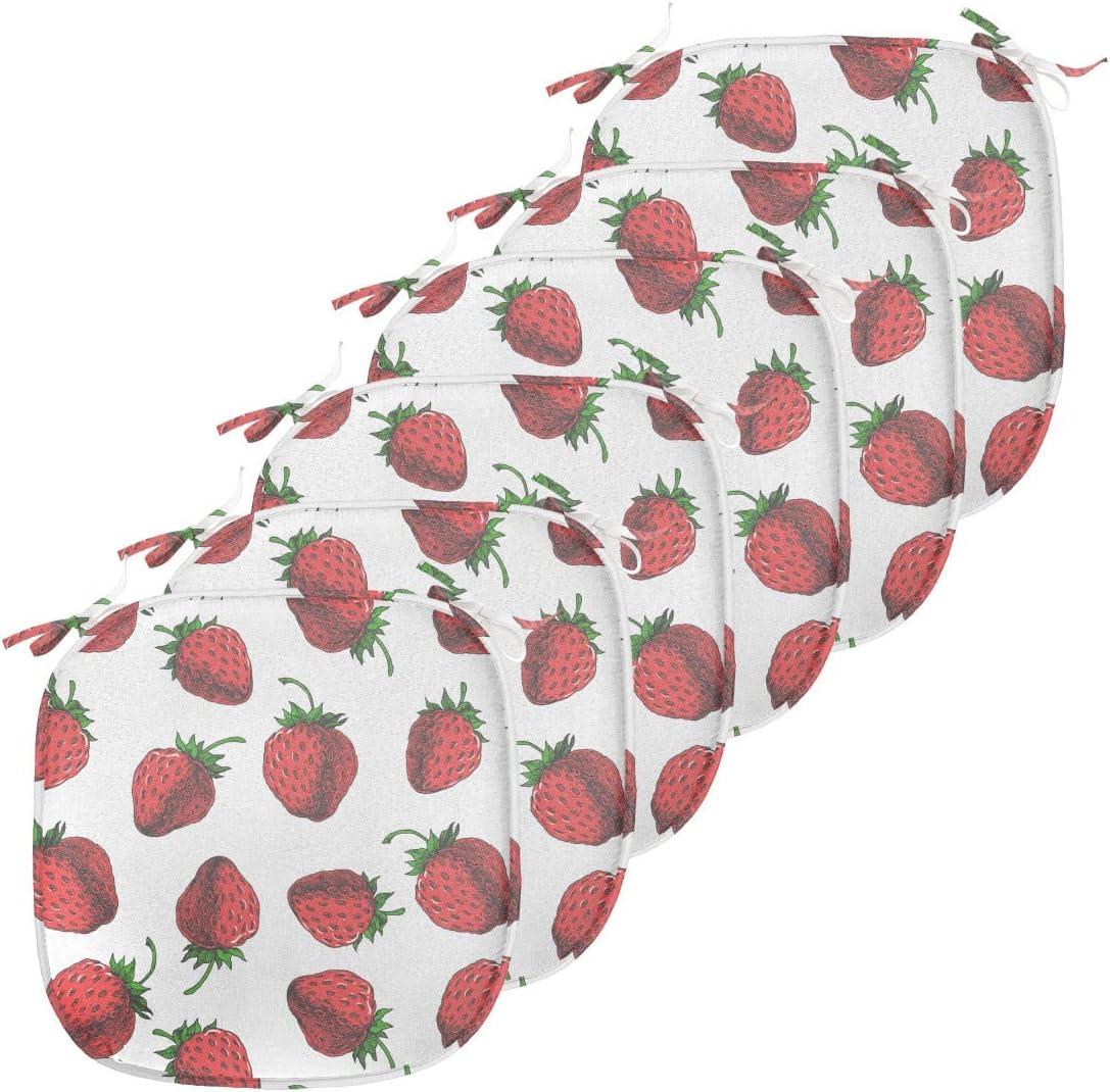 imageAmbesonne Floral Chair Seating Cushion Set of 4 Romantic Roses for Lovers Valentines Shabby Perennial Flower Buds Pattern AntiSlip Seat Padding for Kitchen amp Patio 16x16 Dark Coral Dark BlueFern Green White Red