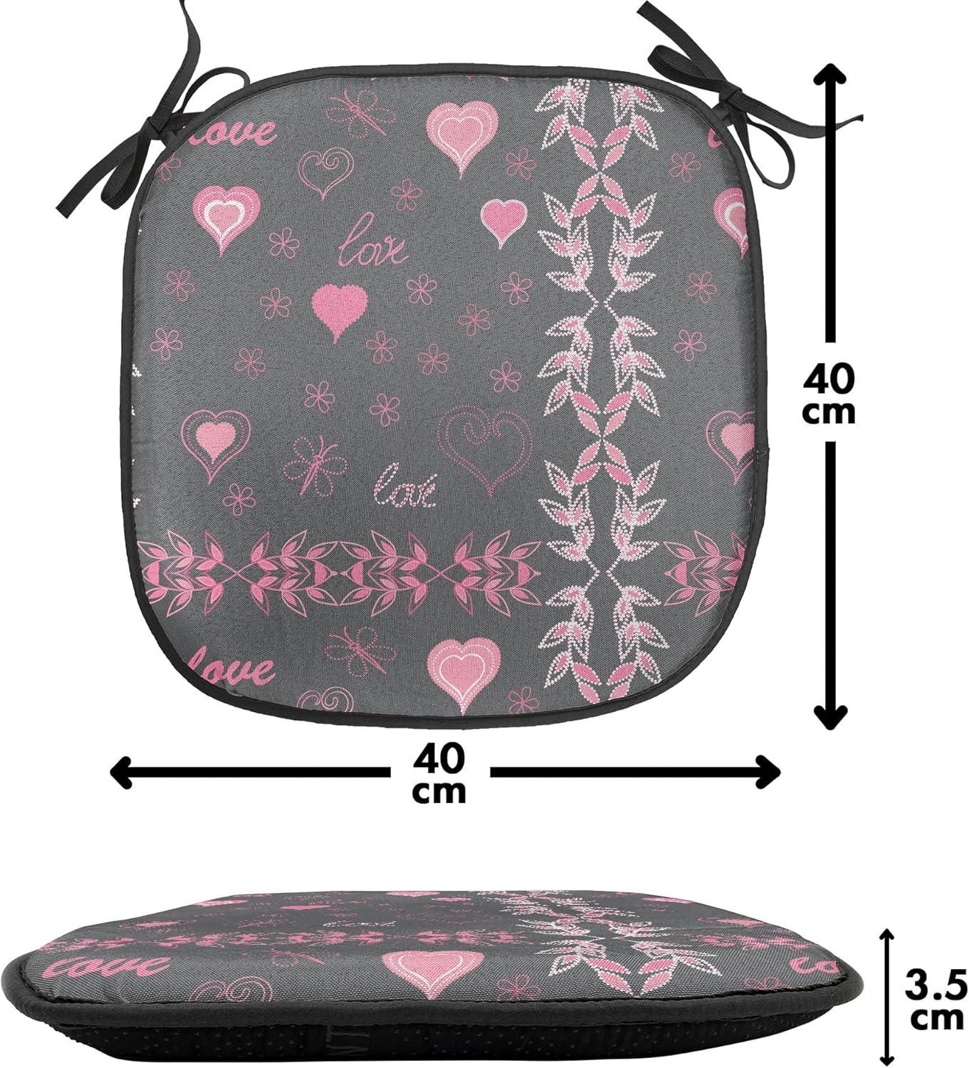 imageAmbesonne Floral Chair Seating Cushion Set of 4 Romantic Roses for Lovers Valentines Shabby Perennial Flower Buds Pattern AntiSlip Seat Padding for Kitchen amp Patio 16x16 Dark Coral Dark BlueCharcoal Grey Pink