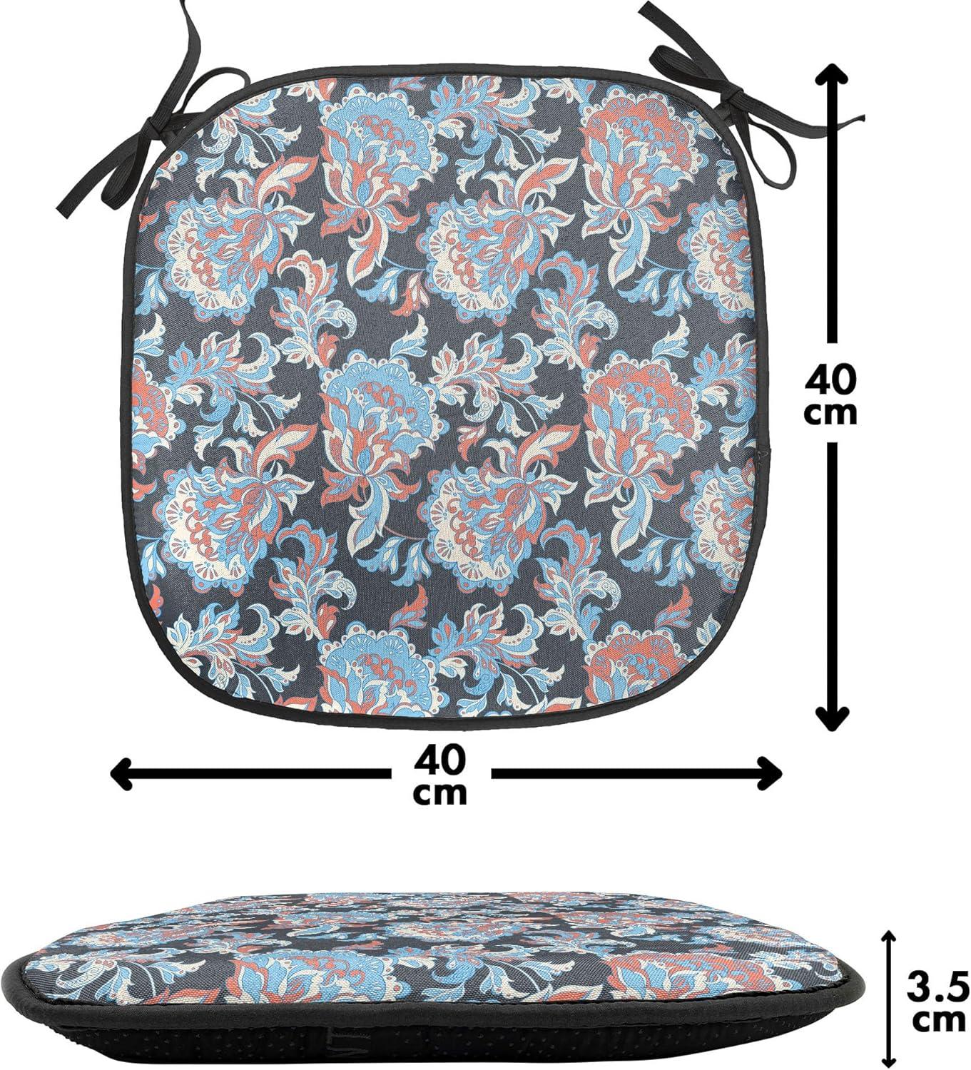 imageAmbesonne Floral Chair Seating Cushion Set of 4 Romantic Roses for Lovers Valentines Shabby Perennial Flower Buds Pattern AntiSlip Seat Padding for Kitchen amp Patio 16x16 Dark Coral Dark BlueCharcoal Grey Coral Blue