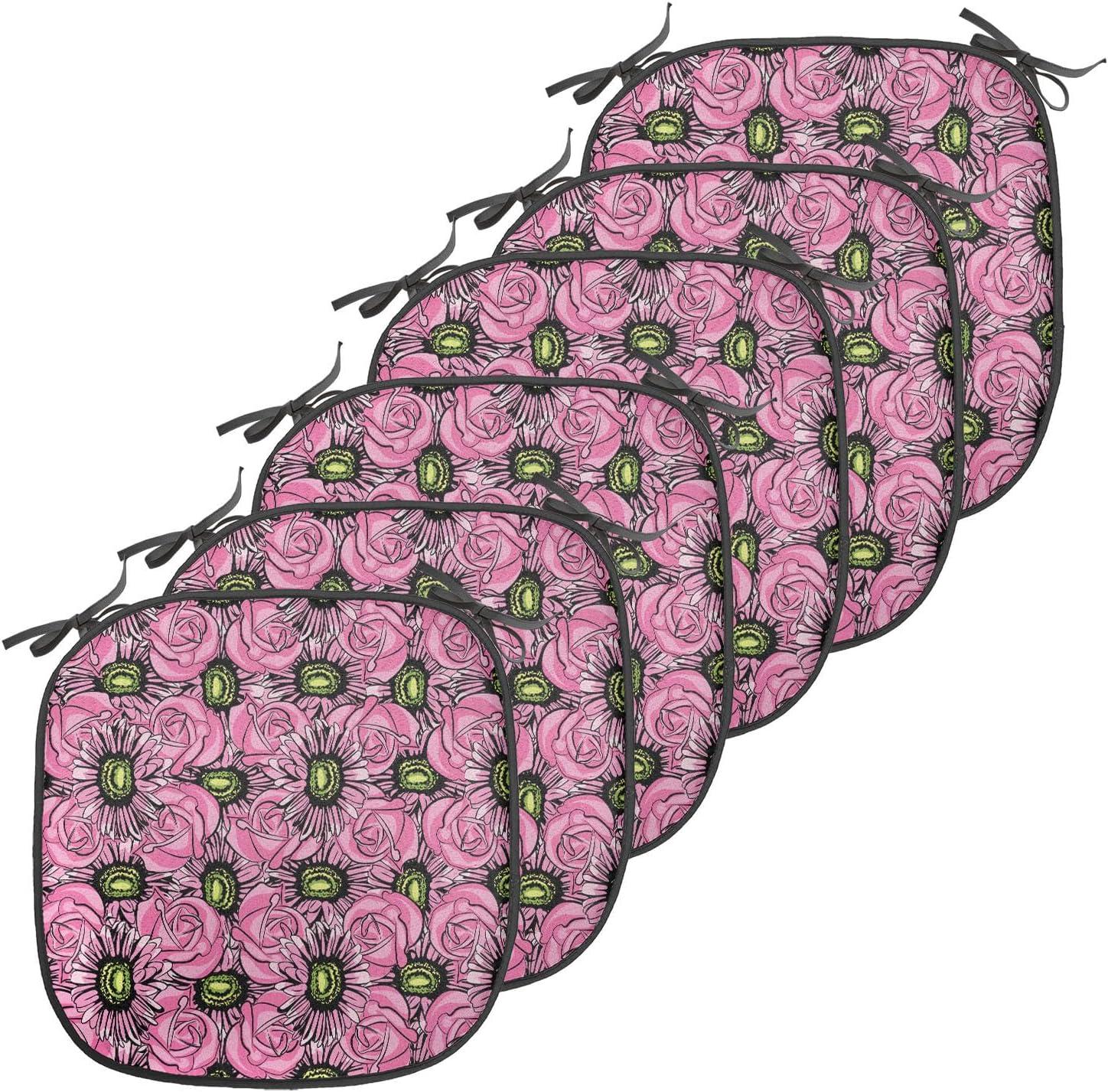 imageAmbesonne Floral Chair Seating Cushion Set of 4 Romantic Roses for Lovers Valentines Shabby Perennial Flower Buds Pattern AntiSlip Seat Padding for Kitchen amp Patio 16x16 Dark Coral Dark BluePink Pale Green