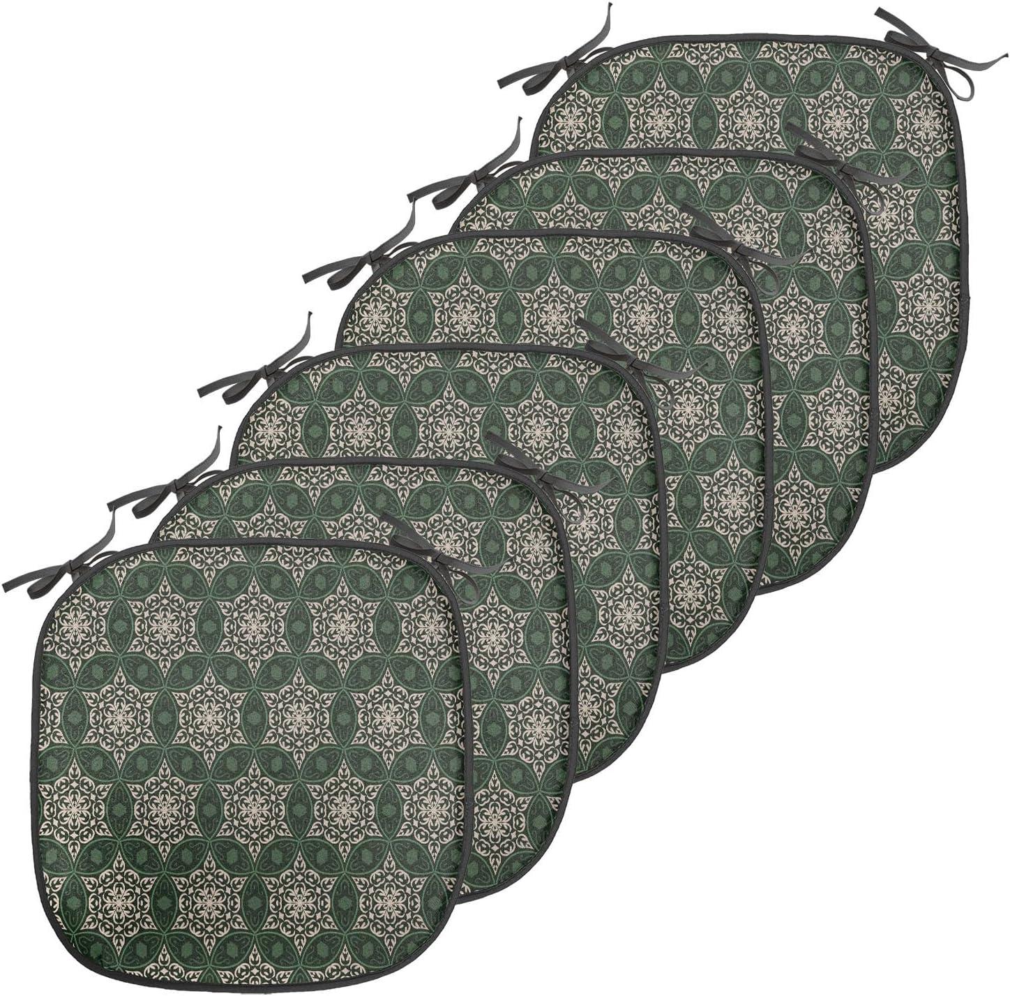 imageAmbesonne Floral Chair Seating Cushion Set of 4 Romantic Roses for Lovers Valentines Shabby Perennial Flower Buds Pattern AntiSlip Seat Padding for Kitchen amp Patio 16x16 Dark Coral Dark BlueEmerald Beige
