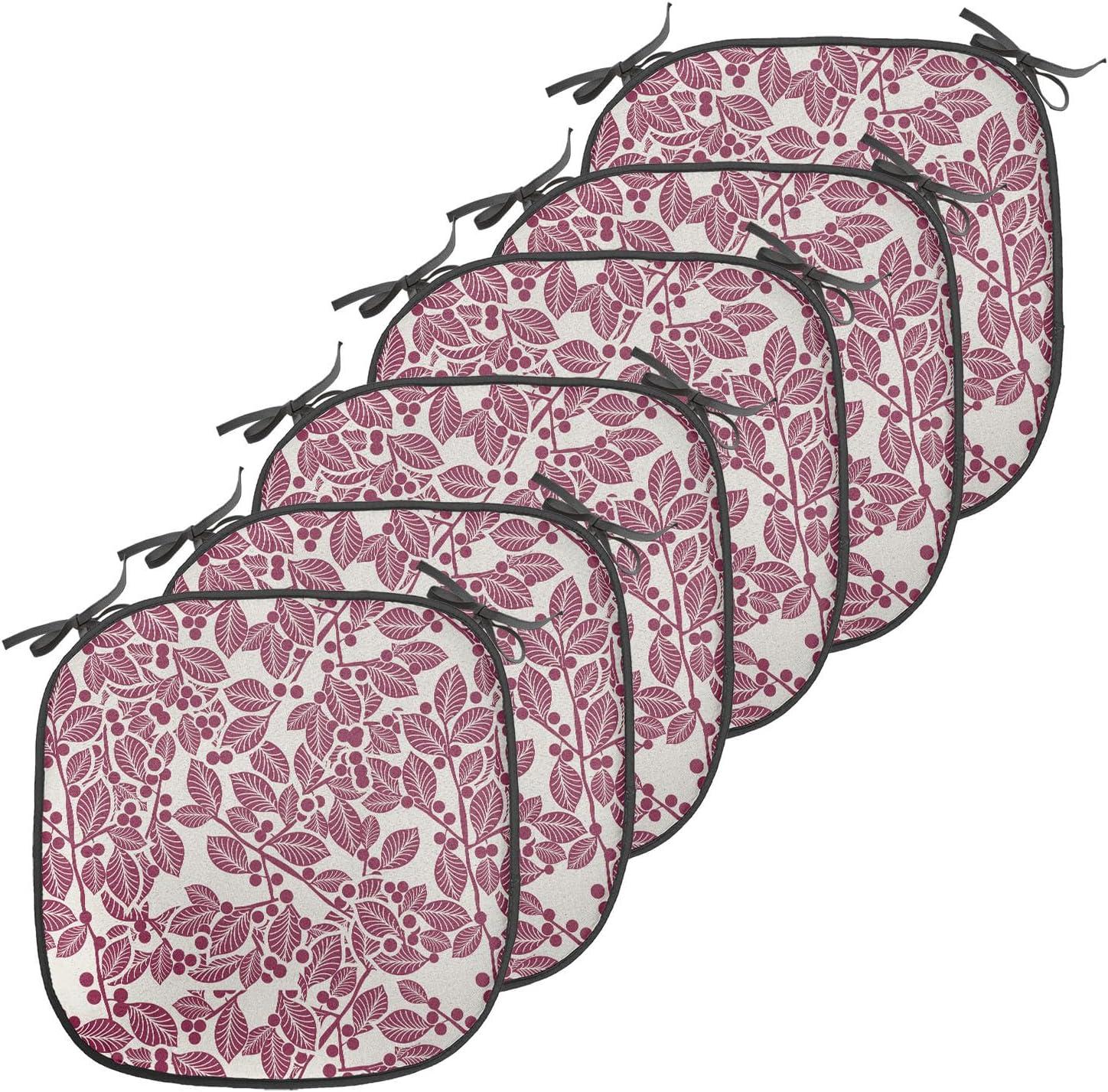 imageAmbesonne Floral Chair Seating Cushion Set of 4 Romantic Roses for Lovers Valentines Shabby Perennial Flower Buds Pattern AntiSlip Seat Padding for Kitchen amp Patio 16x16 Dark Coral Dark BlueMaroon Beige