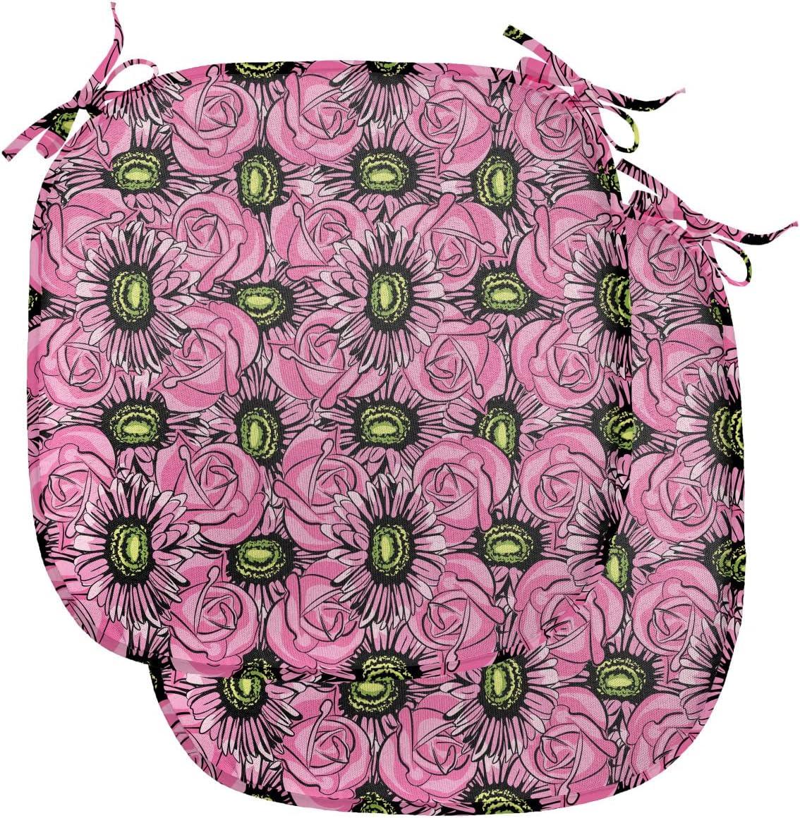 imageAmbesonne Floral Chair Seating Cushion Set of 4 Romantic Roses for Lovers Valentines Shabby Perennial Flower Buds Pattern AntiSlip Seat Padding for Kitchen amp Patio 16x16 Dark Coral Dark BluePink Pale Green