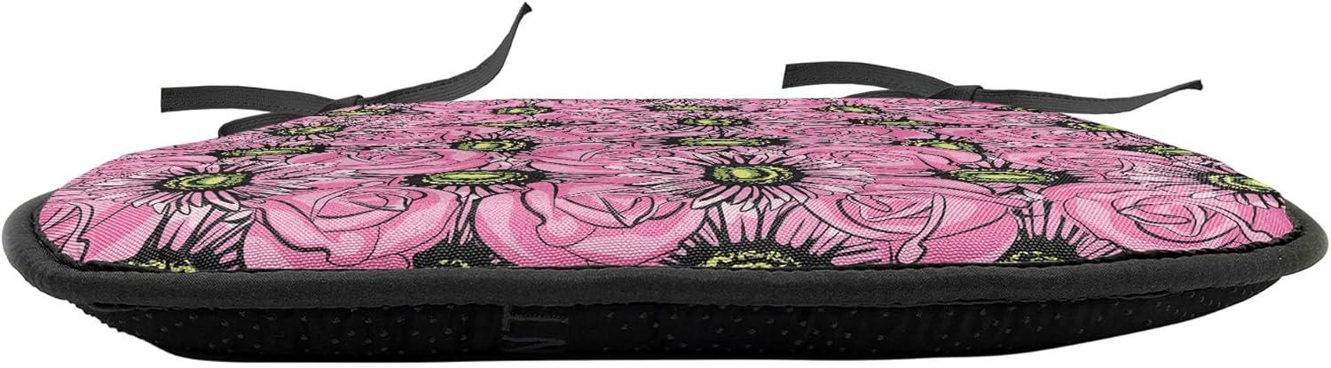 imageAmbesonne Floral Chair Seating Cushion Set of 4 Romantic Roses for Lovers Valentines Shabby Perennial Flower Buds Pattern AntiSlip Seat Padding for Kitchen amp Patio 16x16 Dark Coral Dark BluePink Pale Green