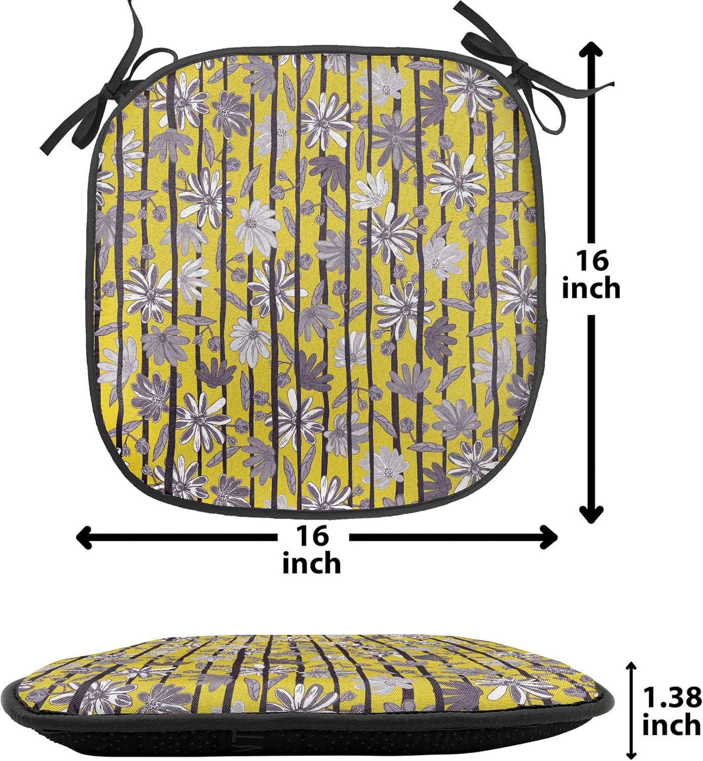 imageAmbesonne Floral Chair Seating Cushion Set of 4 Romantic Roses for Lovers Valentines Shabby Perennial Flower Buds Pattern AntiSlip Seat Padding for Kitchen amp Patio 16x16 Dark Coral Dark BlueYellow Dimgray Black