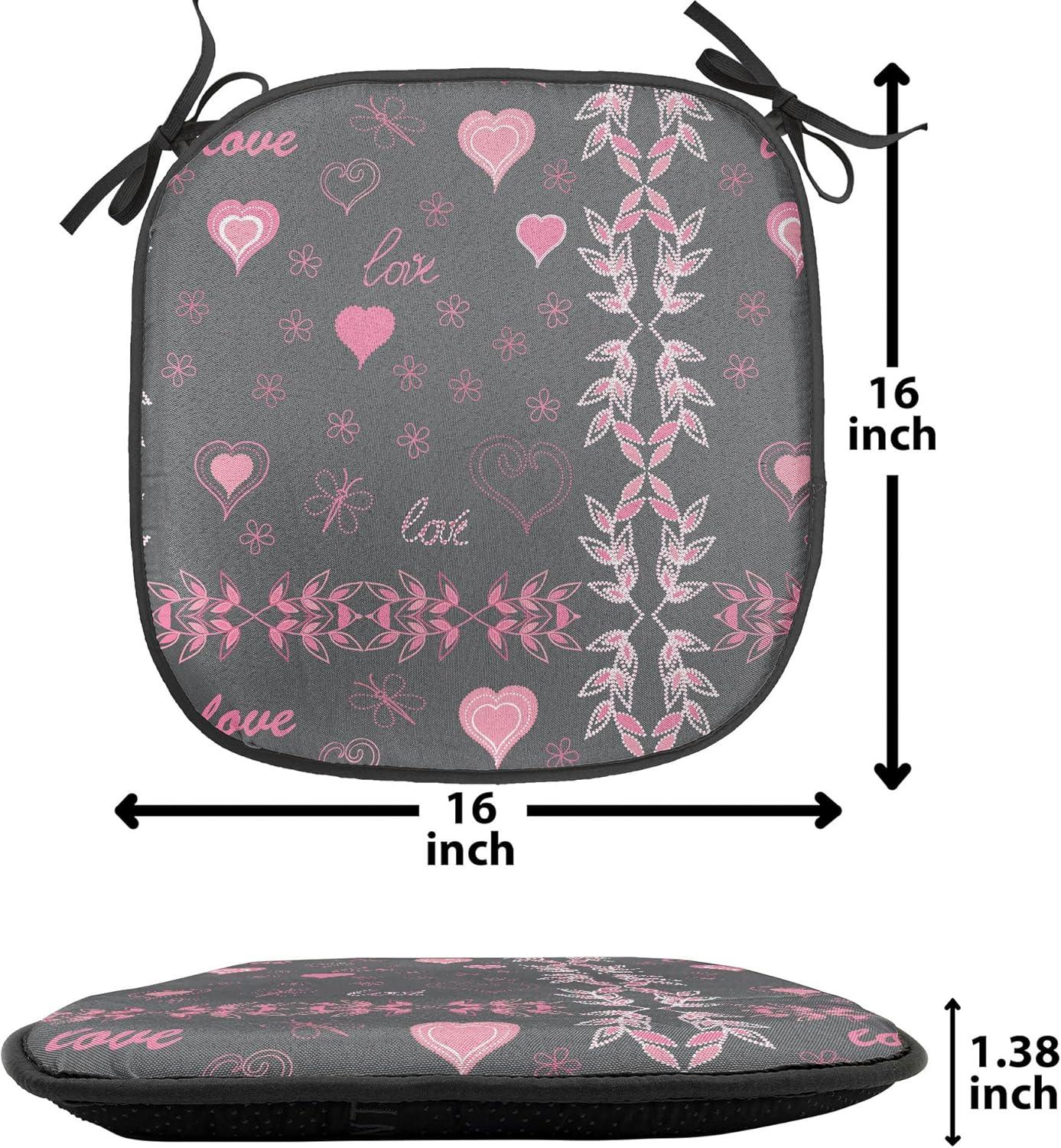 imageAmbesonne Floral Chair Seating Cushion Set of 4 Romantic Roses for Lovers Valentines Shabby Perennial Flower Buds Pattern AntiSlip Seat Padding for Kitchen amp Patio 16x16 Dark Coral Dark BlueCharcoal Grey Pink