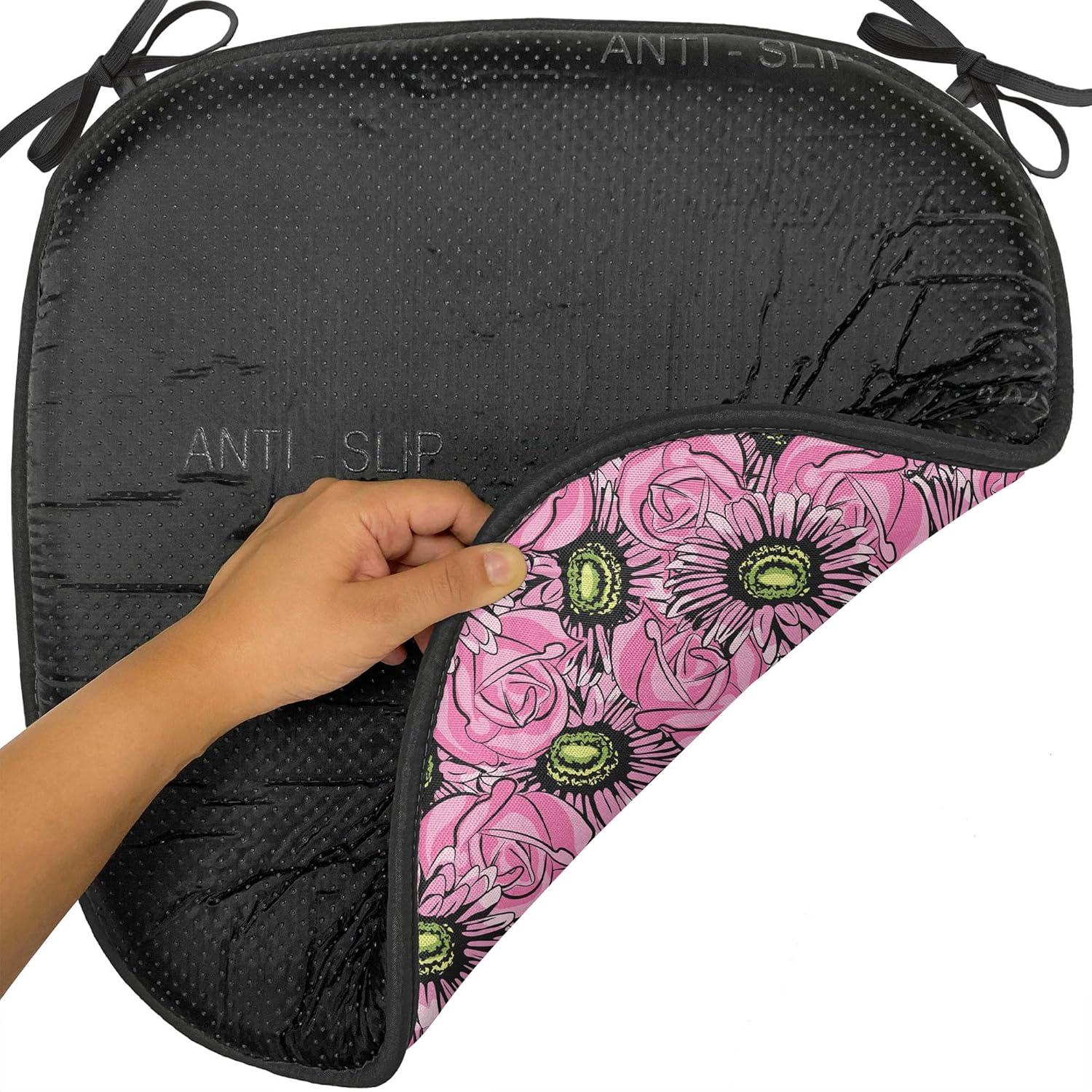 imageAmbesonne Floral Chair Seating Cushion Set of 4 Romantic Roses for Lovers Valentines Shabby Perennial Flower Buds Pattern AntiSlip Seat Padding for Kitchen amp Patio 16x16 Dark Coral Dark BluePink Pale Green