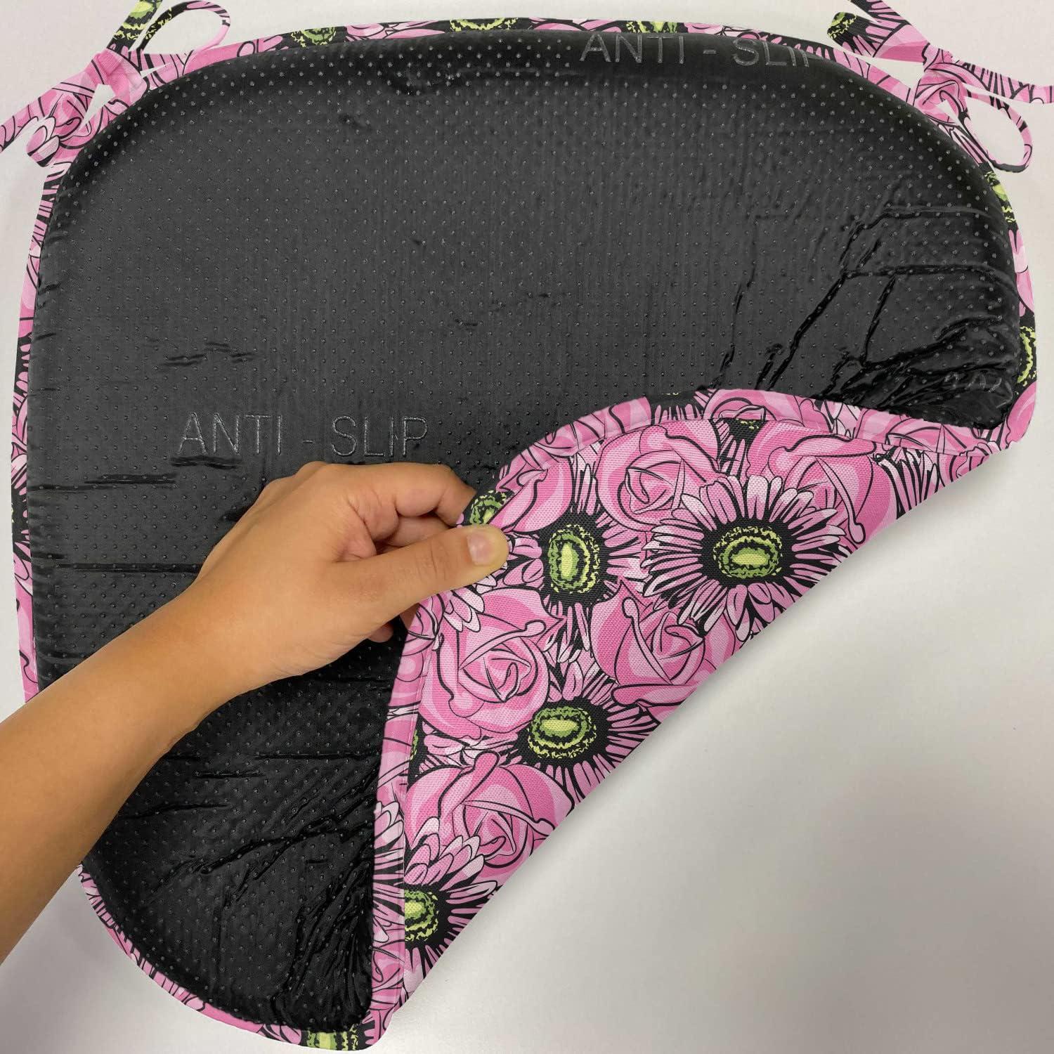 imageAmbesonne Floral Chair Seating Cushion Set of 4 Romantic Roses for Lovers Valentines Shabby Perennial Flower Buds Pattern AntiSlip Seat Padding for Kitchen amp Patio 16x16 Dark Coral Dark BluePink Pale Green