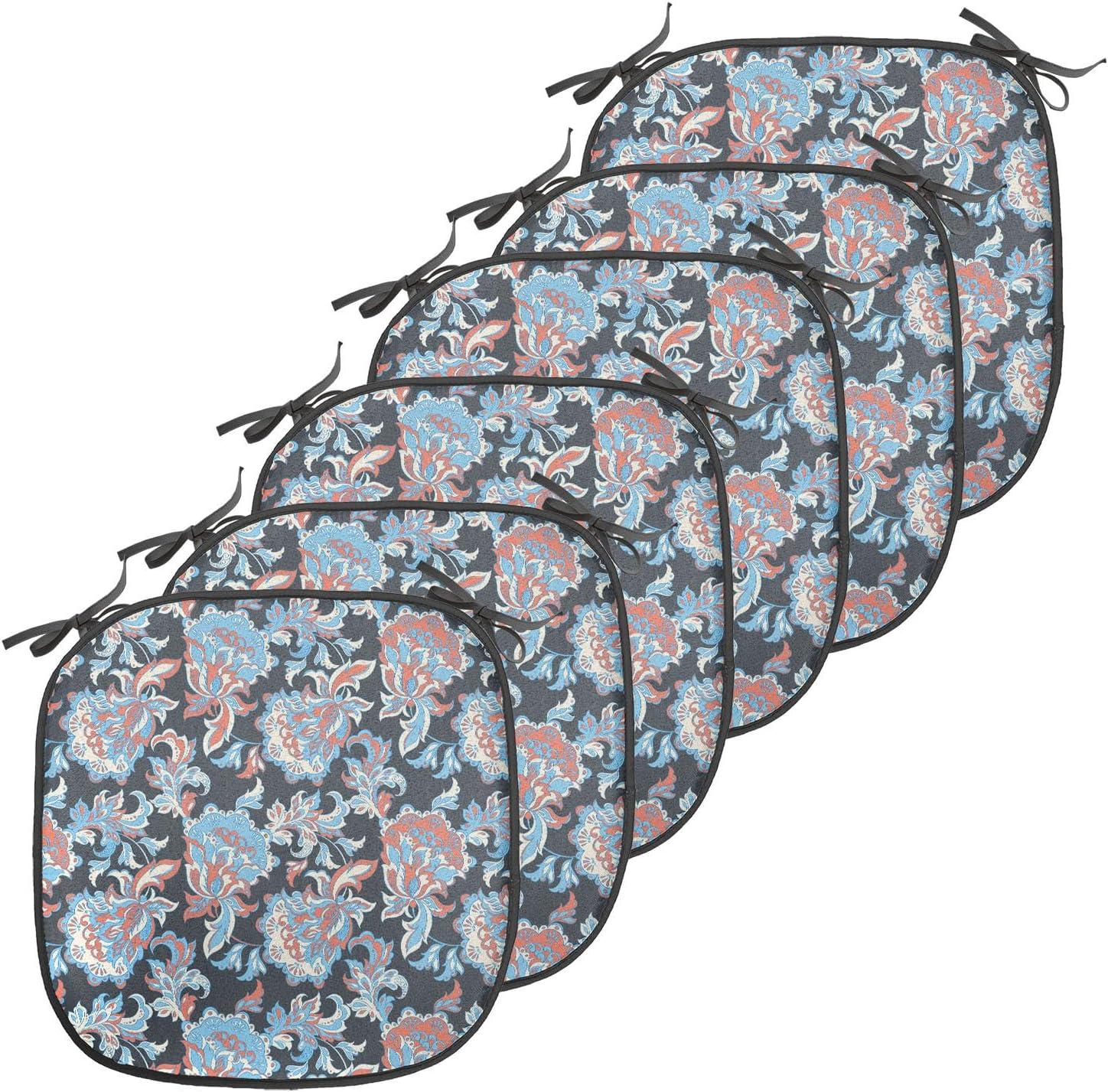 imageAmbesonne Floral Chair Seating Cushion Set of 4 Romantic Roses for Lovers Valentines Shabby Perennial Flower Buds Pattern AntiSlip Seat Padding for Kitchen amp Patio 16x16 Dark Coral Dark BlueCharcoal Grey Coral Blue