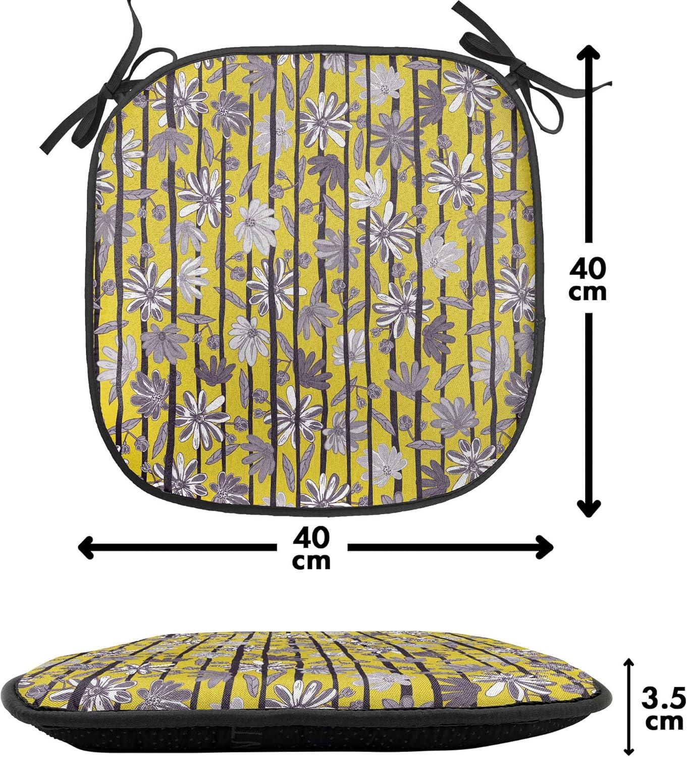 imageAmbesonne Floral Chair Seating Cushion Set of 4 Romantic Roses for Lovers Valentines Shabby Perennial Flower Buds Pattern AntiSlip Seat Padding for Kitchen amp Patio 16x16 Dark Coral Dark BlueYellow Dimgray Black