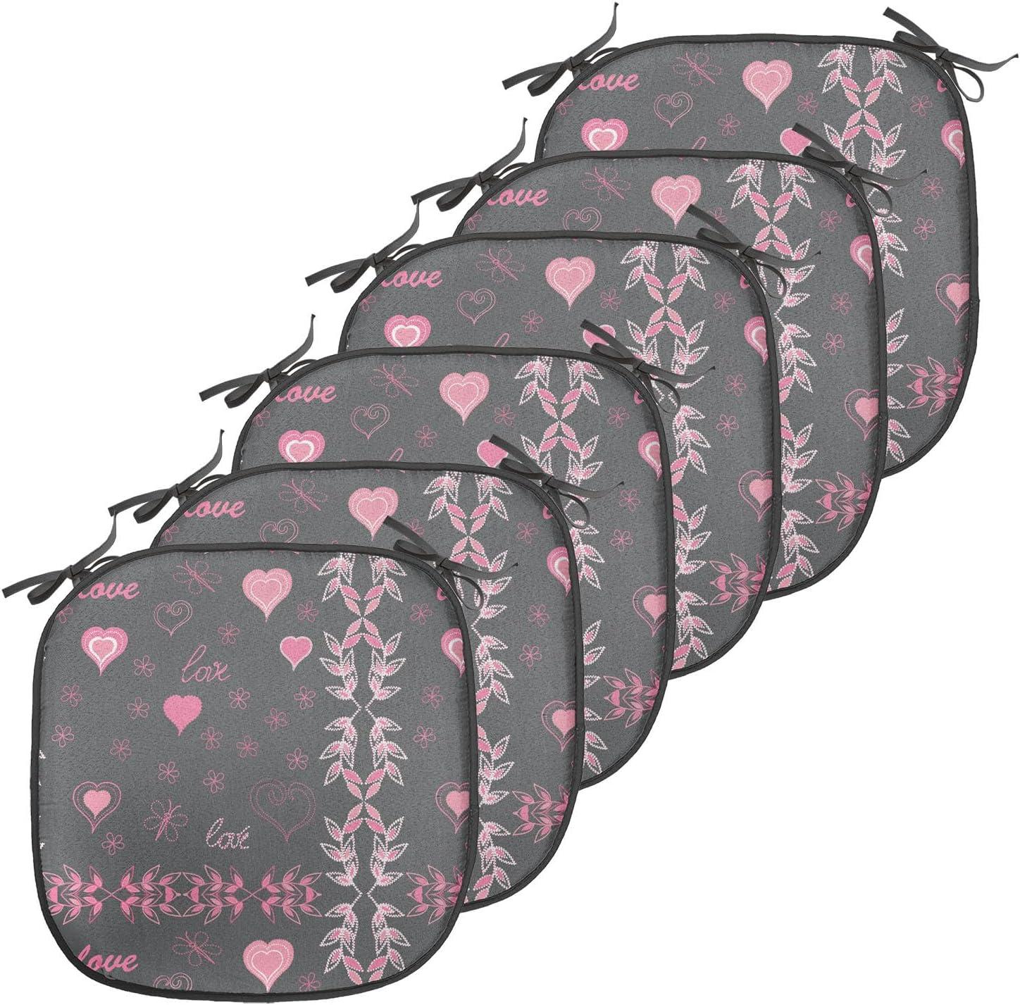 imageAmbesonne Floral Chair Seating Cushion Set of 4 Romantic Roses for Lovers Valentines Shabby Perennial Flower Buds Pattern AntiSlip Seat Padding for Kitchen amp Patio 16x16 Dark Coral Dark BlueCharcoal Grey Pink