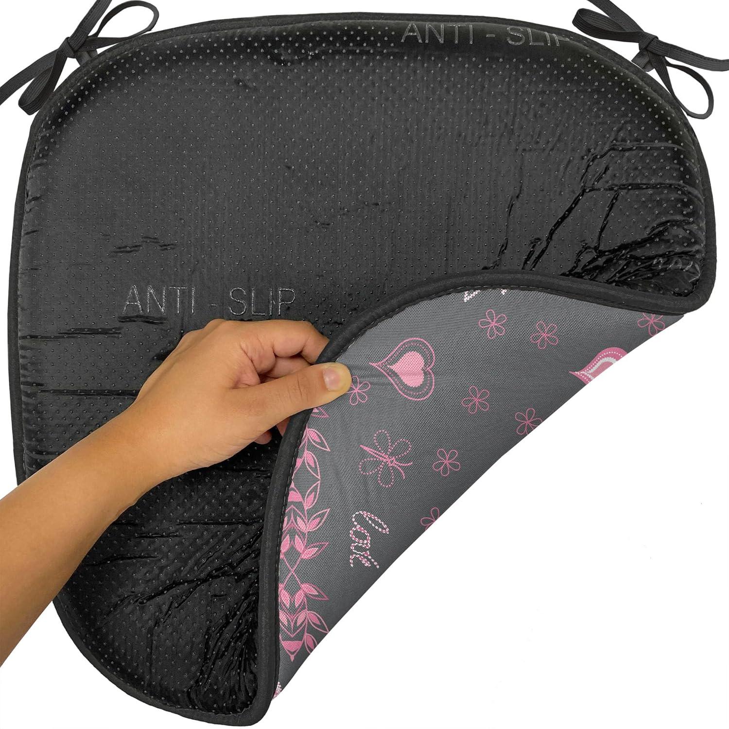 imageAmbesonne Floral Chair Seating Cushion Set of 4 Romantic Roses for Lovers Valentines Shabby Perennial Flower Buds Pattern AntiSlip Seat Padding for Kitchen amp Patio 16x16 Dark Coral Dark BlueCharcoal Grey Pink