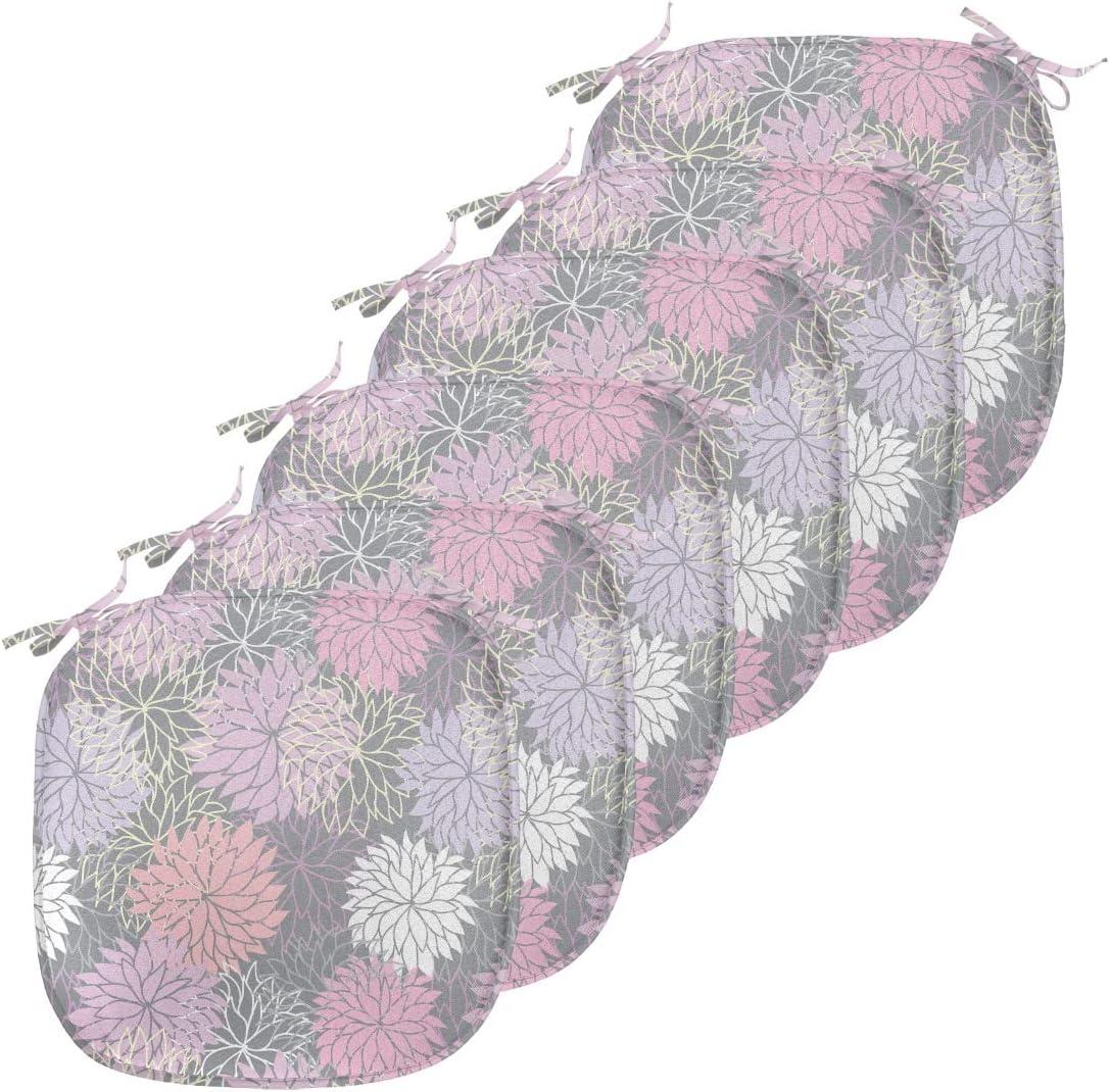 imageAmbesonne Floral Chair Seating Cushion Set of 4 Romantic Roses for Lovers Valentines Shabby Perennial Flower Buds Pattern AntiSlip Seat Padding for Kitchen amp Patio 16x16 Dark Coral Dark BlueBlush Lilac Grey