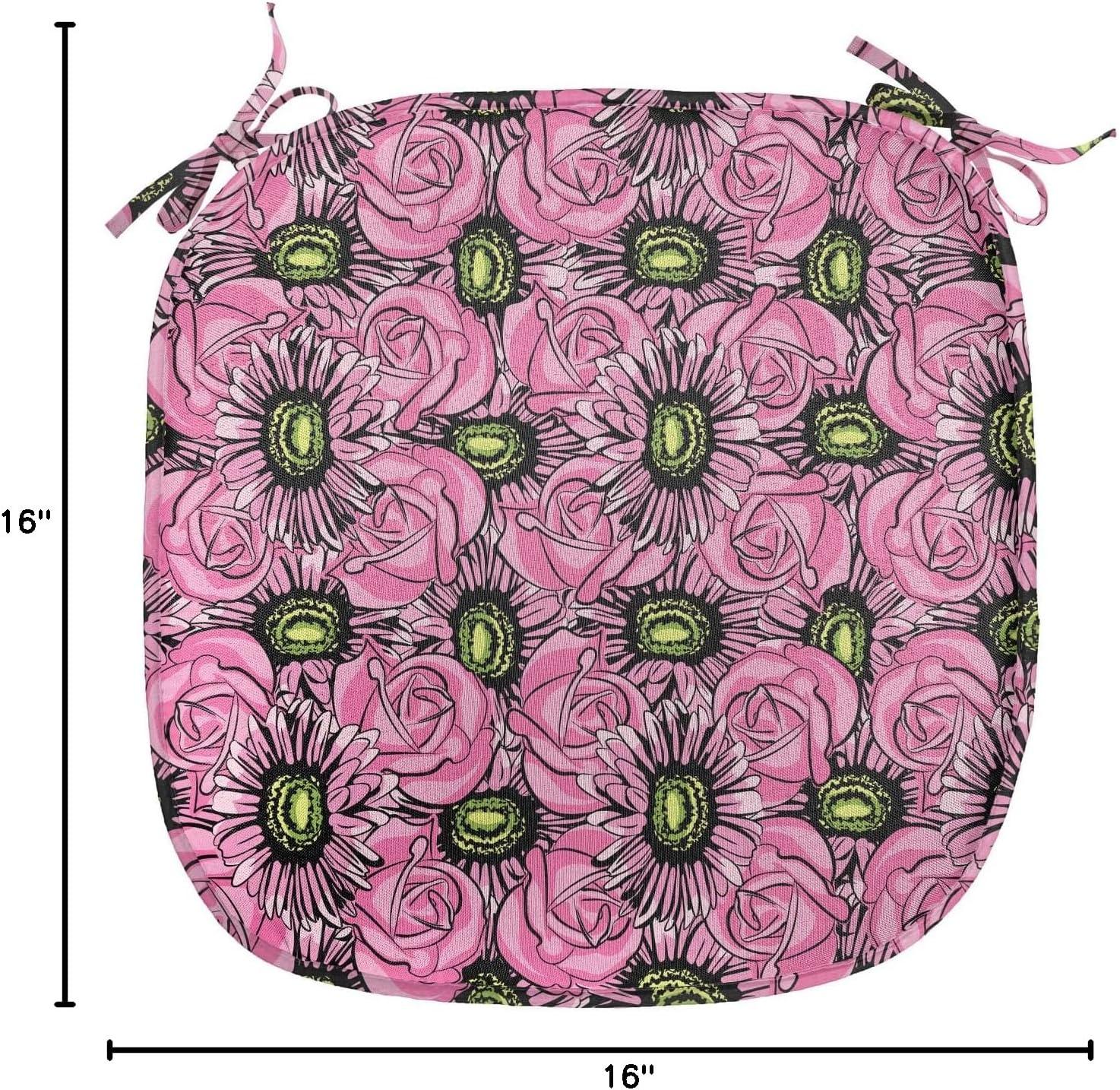 imageAmbesonne Floral Chair Seating Cushion Set of 4 Romantic Roses for Lovers Valentines Shabby Perennial Flower Buds Pattern AntiSlip Seat Padding for Kitchen amp Patio 16x16 Dark Coral Dark BluePink Pale Green