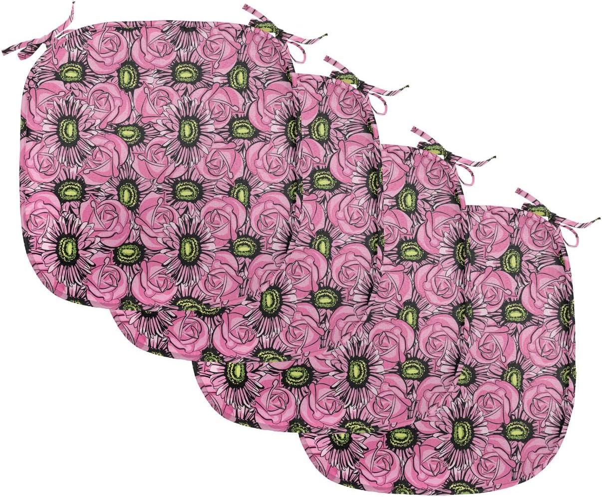 imageAmbesonne Floral Chair Seating Cushion Set of 4 Romantic Roses for Lovers Valentines Shabby Perennial Flower Buds Pattern AntiSlip Seat Padding for Kitchen amp Patio 16x16 Dark Coral Dark BluePink Pale Green