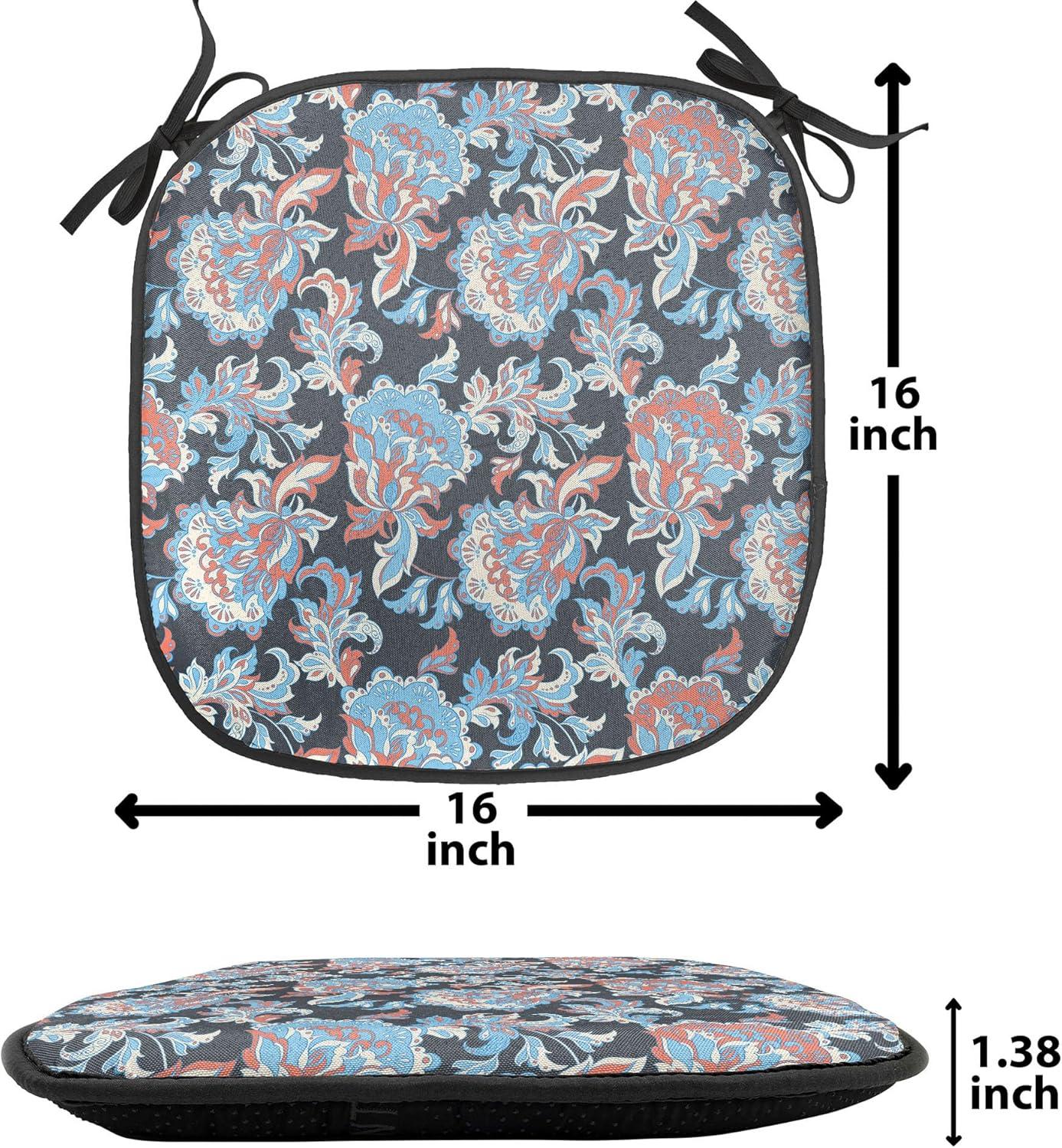 imageAmbesonne Floral Chair Seating Cushion Set of 4 Romantic Roses for Lovers Valentines Shabby Perennial Flower Buds Pattern AntiSlip Seat Padding for Kitchen amp Patio 16x16 Dark Coral Dark BlueCharcoal Grey Coral Blue