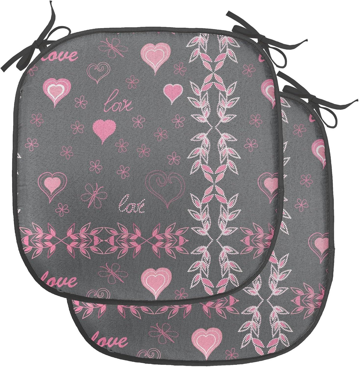 imageAmbesonne Floral Chair Seating Cushion Set of 4 Romantic Roses for Lovers Valentines Shabby Perennial Flower Buds Pattern AntiSlip Seat Padding for Kitchen amp Patio 16x16 Dark Coral Dark BlueCharcoal Grey Pink
