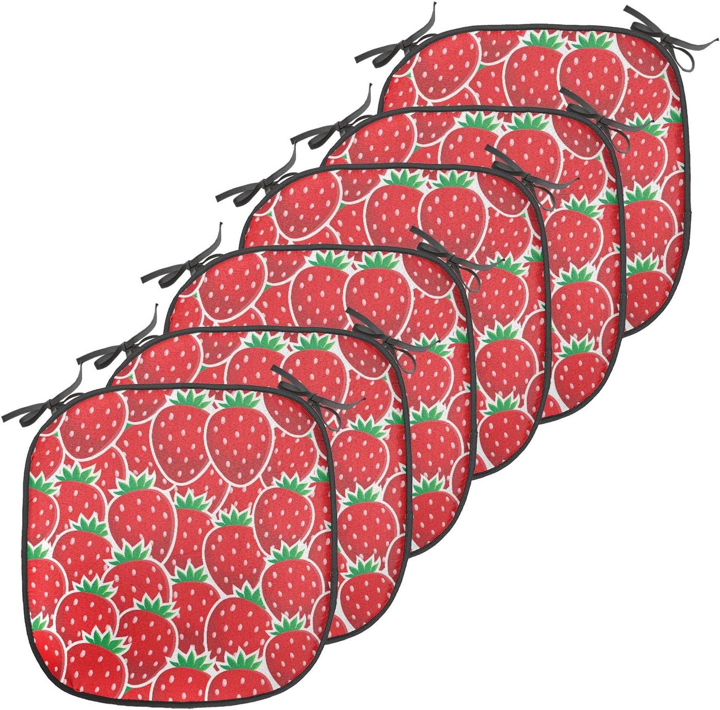 imageAmbesonne Fruits Chair Seating Cushion Set of 8 Retro Valentine Theme with Strawberry Love Happiness Merry Lucky Image AntiSlip Seat Padding for Kitchen amp Patio 16x16 Eggshell Ruby Army GreenRed Hunter Green
