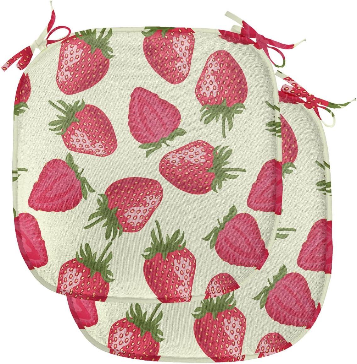 imageAmbesonne Fruits Chair Seating Cushion Set of 8 Retro Valentine Theme with Strawberry Love Happiness Merry Lucky Image AntiSlip Seat Padding for Kitchen amp Patio 16x16 Eggshell Ruby Army GreenEggshell Red Olive Green
