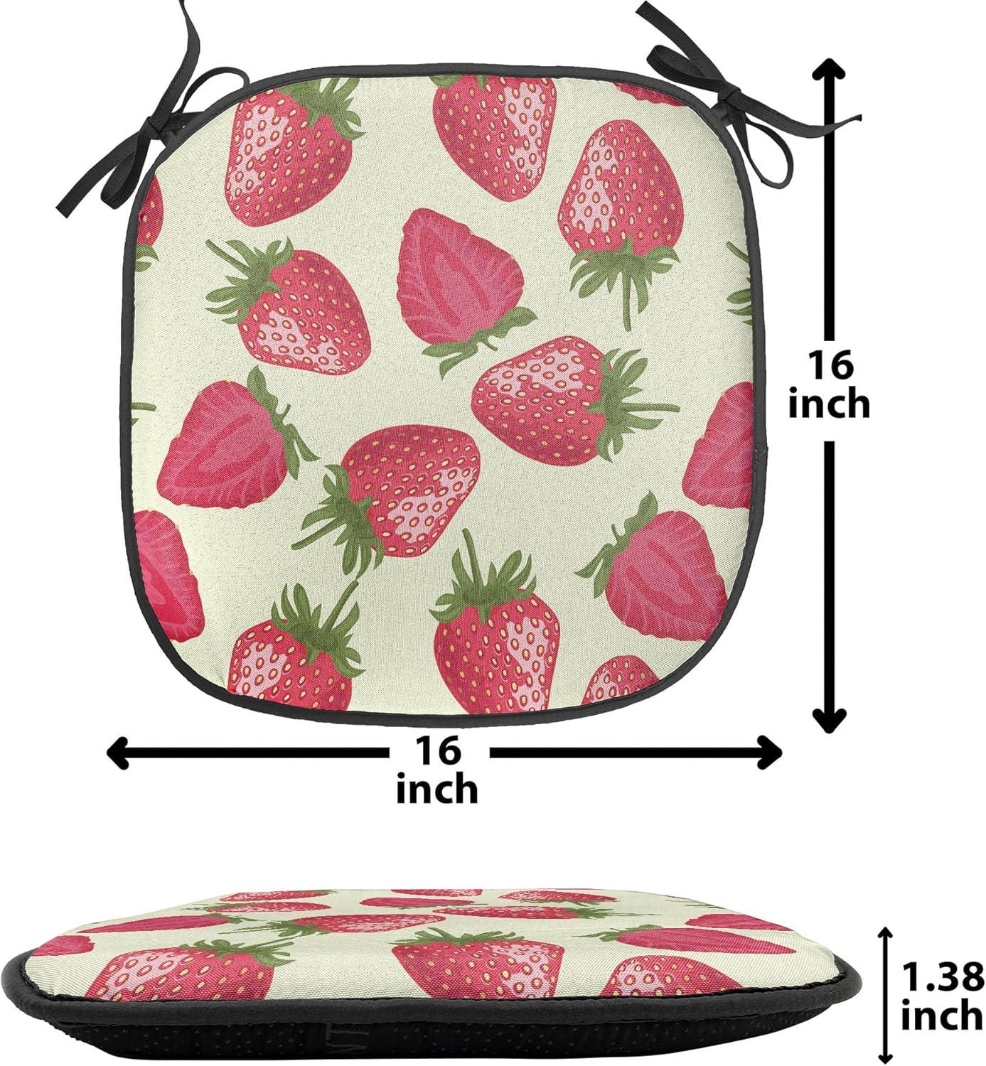 imageAmbesonne Fruits Chair Seating Cushion Set of 8 Retro Valentine Theme with Strawberry Love Happiness Merry Lucky Image AntiSlip Seat Padding for Kitchen amp Patio 16x16 Eggshell Ruby Army GreenEggshell Red Olive Green