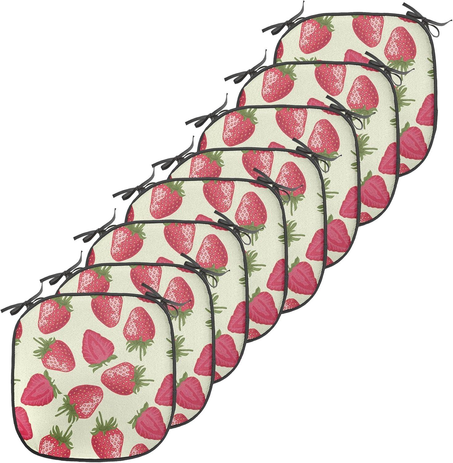 imageAmbesonne Fruits Chair Seating Cushion Set of 8 Retro Valentine Theme with Strawberry Love Happiness Merry Lucky Image AntiSlip Seat Padding for Kitchen amp Patio 16x16 Eggshell Ruby Army GreenEggshell Red Olive Green