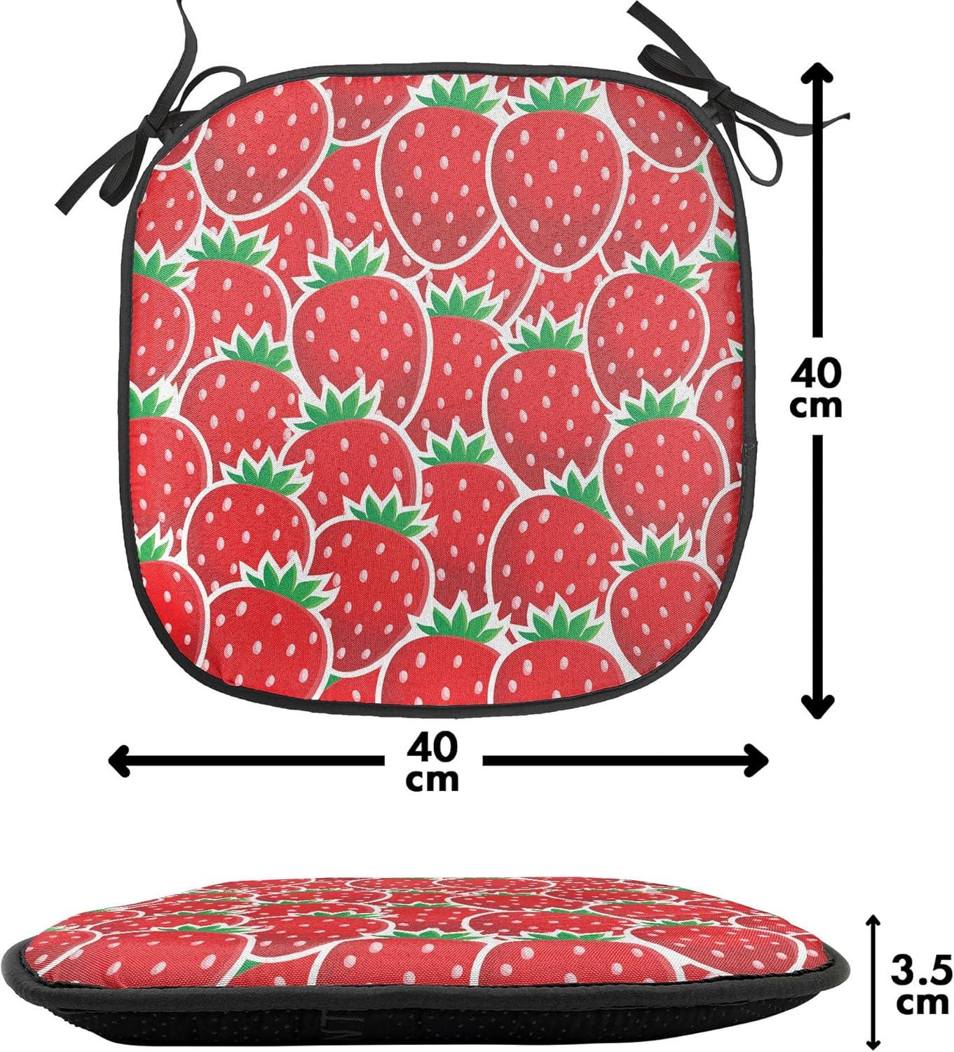imageAmbesonne Fruits Chair Seating Cushion Set of 8 Retro Valentine Theme with Strawberry Love Happiness Merry Lucky Image AntiSlip Seat Padding for Kitchen amp Patio 16x16 Eggshell Ruby Army GreenRed Hunter Green