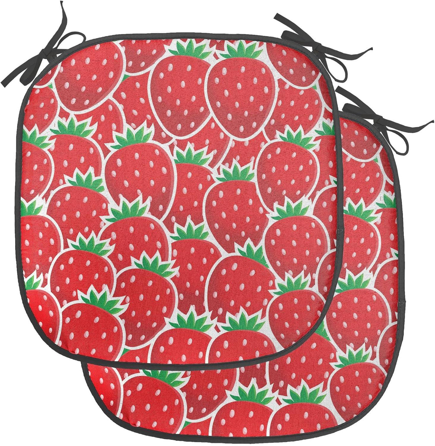 imageAmbesonne Fruits Chair Seating Cushion Set of 8 Retro Valentine Theme with Strawberry Love Happiness Merry Lucky Image AntiSlip Seat Padding for Kitchen amp Patio 16x16 Eggshell Ruby Army GreenRed Hunter Green