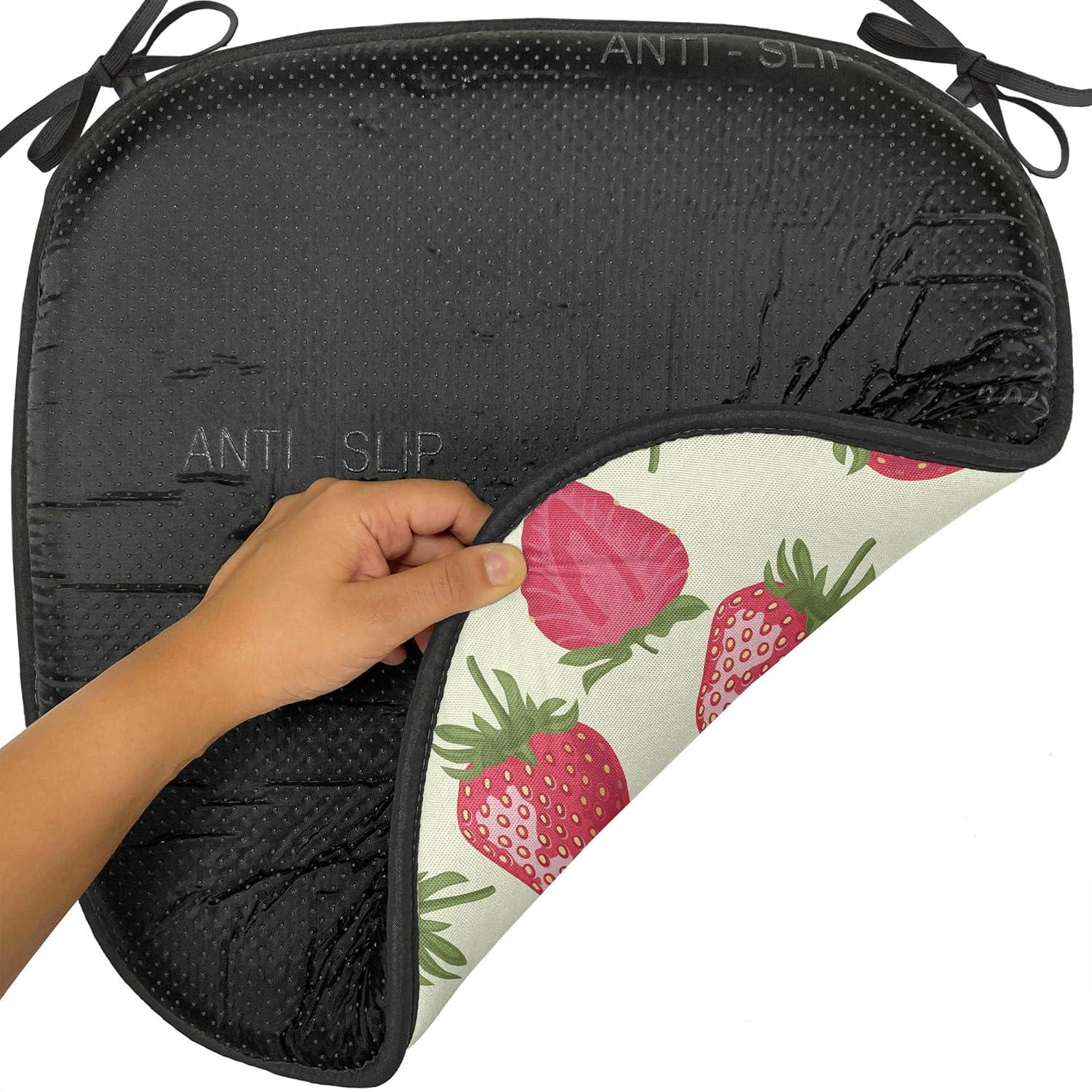 imageAmbesonne Fruits Chair Seating Cushion Set of 8 Retro Valentine Theme with Strawberry Love Happiness Merry Lucky Image AntiSlip Seat Padding for Kitchen amp Patio 16x16 Eggshell Ruby Army GreenEggshell Red Olive Green
